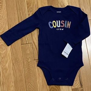 NWT NEW Carter’s navy blue “Cousin Crew” long sleeve onesie